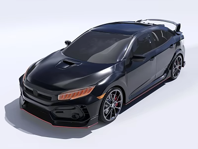 Black Sporty Car With Rear Spoiler Sleek Body Lines Alloy Wheels And Red Accents 3d model