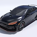 Black Sporty Car With Rear Spoiler Sleek Body Lines Alloy Wheels And Red Accents