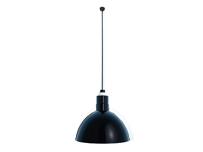 Black Minimalist Pendant Light With Long Rod And Hemispherical Shade Design 3d model