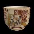 Traditional Artistic Ceramic Ware Cup With Gold Red Floral Patterns And Characters