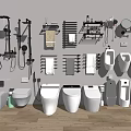 Modern Bathroom Fixture Set With Toilets Urinals Shower Systems Towel Racks And Shelves