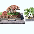 Outdoor Landscape Seats Design With Flower Bushes Trees And Stone Pavement