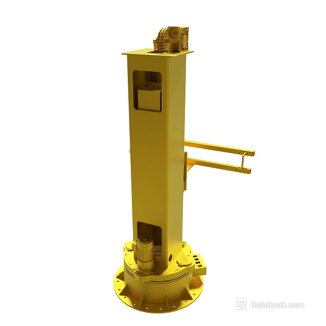 Yellow Industrial Mechanical Equipment With Vertical Column Base And Side Arm Structure 3d model 