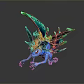 Colorful Fantasy Animal with Blue Body Vibrant Wings Yellow Decorations and Pink Claws