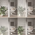 Textured Glass Room Divider For Modern Living Room With Sofa And Floor Lamp