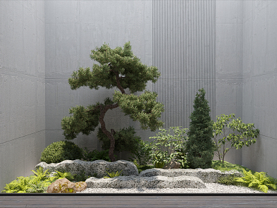 New Chinese style landscape sketch courtyard landscape 3d model