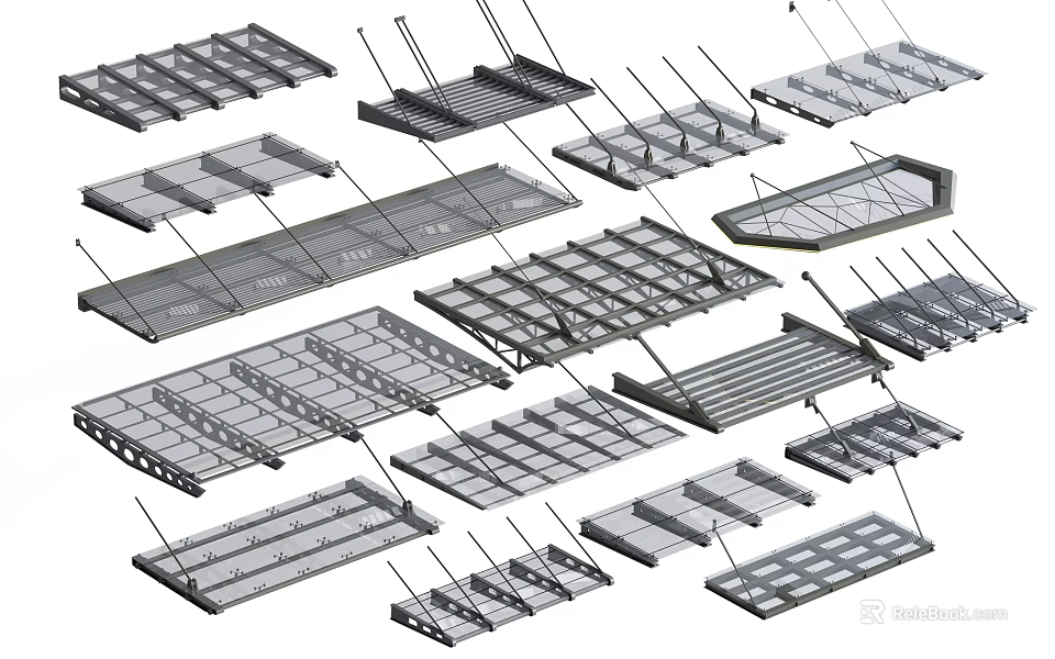 Various Outdoor Sunshade Structures With Different Metal Frame Designs 3d model