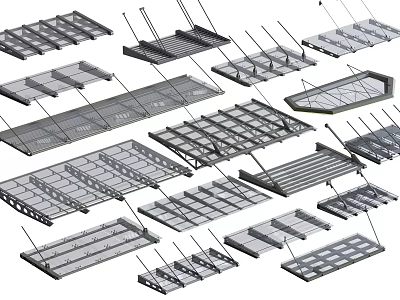 Various Outdoor Sunshade Structures With Different Metal Frame Designs 3d model