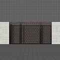 Blue Grid Feature Wall With Decorative Metal Panels And White Tile Background 3d model