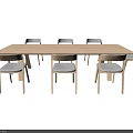 Modern Wooden Dining Table Set With Light Wood Chairs And Upholstered Seats