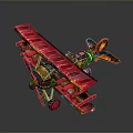 Red Biplane Model With Gold Green Accents For Cosmic Aerospace