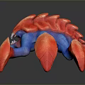 Vibrant Red Blue Fantasy Character Creature With Spiked Body And Clawed Appendages