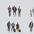 Group of People In Different Postures Carrying Backpacks And Suitcases Walking