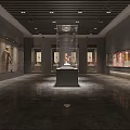 Museum Exhibition Hall Interior With Glass Display Case And Artifacts Exhibits Lighting