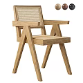 Modern Leisure Chair With Wooden Frame Leather Seat And Rattan Backrest
