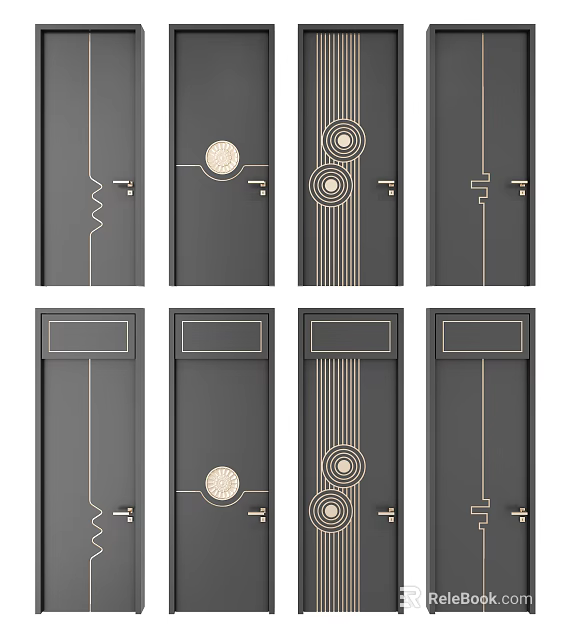 Modern Luxury Doors With Various Elegant Designs And Gold Decorative Patterns 3d model