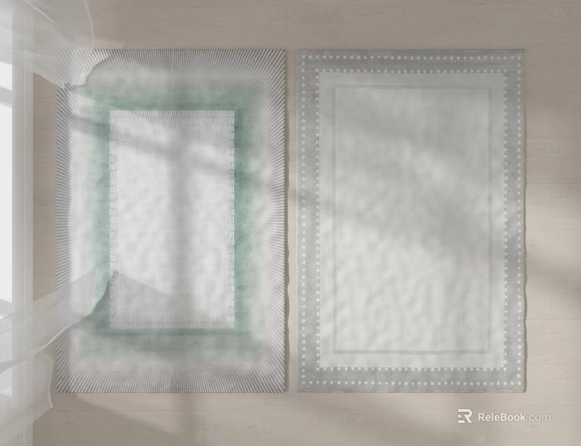 Two Piece Square Rugs with Soft Textured Light Colored Base and Decorative Borders 3d model