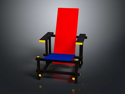 Modern Colorful Wooden Chair With Red Backrest Blue Seat Cushion Black Frame And Yellow Accents 3d model
