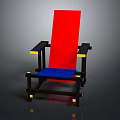 Modern Colorful Wooden Chair With Red Backrest Blue Seat Cushion Black Frame And Yellow Accents
