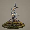 Detailed Fantasy Character Creature Holding Bow On Mossy Mechanical Platform