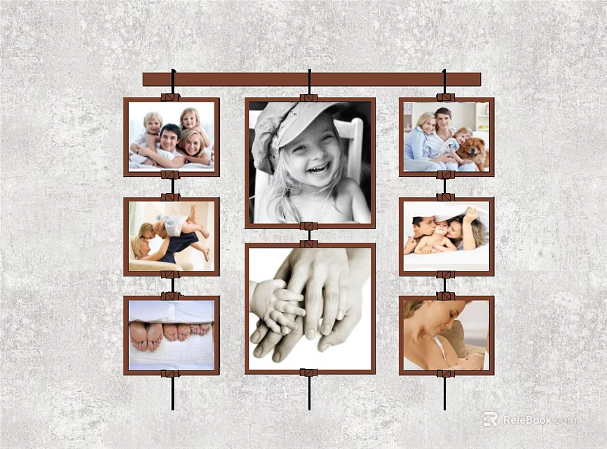 Family Photo Wall with Framed Portraits of Smiling Faces and Hand Holding Moments 3d model 