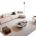 Modern L shaped Sofa and Coffee Table Set With Marble Top Armchair Floor Lamp Ottoman