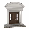 Classical Architectural Porch Component With White Columns Wooden Door And Decorative Pediment