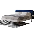Modern Kids Bed With Blue Headboard White Mattress And Checkered Rug