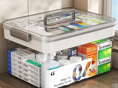 Transparent Plastic Storage Box for Household Supplies with Handle and Organized Compartments 3d model