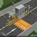 Functional Building Exterior Wall With Vehicle Recognition System Barrier Gate Car And Pedestrians