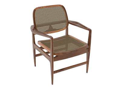 Minimalist Leisure Chair With Wooden Frame Rattan Mesh Back And Seat 3d model