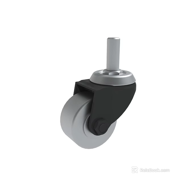 Swivel Caster Wheel With Black Bracket Silver Stem And Gray Rubber Tire 3d model 