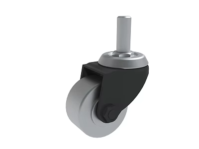 Swivel Caster Wheel With Black Bracket Silver Stem And Gray Rubber Tire 3d model
