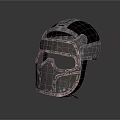 Silver And Bronze Metallic Helmet With Mesh Visor And Intricate Structure Displayed On Stand