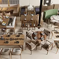 Modern Dining Room Interior With Various Styled Wooden Table And Chair Sets Featuring Tableware