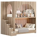 Kids Bunk Bed With Stairs Upholstered Headboard And Decorative Storage Shelves