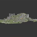 Detailed Miniature Terrain Model Featuring Castle Ruins Green Grass And Stone Structures