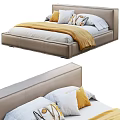 Modern Double Bed With Upholstered Headboard White Bedding Yellow Throw Blanket And Decorative Pillows