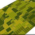 Aerial View Of Farmland With Green And Yellow Crop Patches For Cultivation