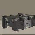 Modern Restaurant Interior Design With Black Dining Table And Stylish Chairs 3d model