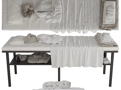 Massage Bed Featuring White Sheets Folded Towels Bath Towels And Side Shelf 3d model