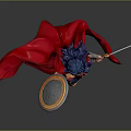 Game Movie Character Wonder Woman Holding Shield And Sword Wearing Red Cape Top Blue Shorts
