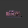 Cartoon Style Wooden Tavern Interior With Tables Chairs Fireplace Decorative Windows And Warm Lighting