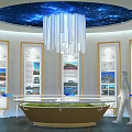 Sales Office Interior With Large Scale Model Chandelier And Display Boards 3d model