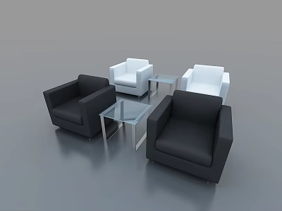 Casual Sofa Set with Black and White Sofas and Glass Coffee Tables 3d model
