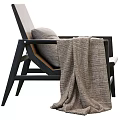 Modern Leisure Chair With Dark Wooden Frame Light Cushion Gray Pillow And Woven Blanket
