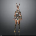 Rabbit Character In Metallic Armor Suit With Golden Accents And Red Ears