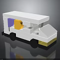 Lego Style Children's Storage Cart Furniture With White Body Purple Yellow Decorations And Black Wheels