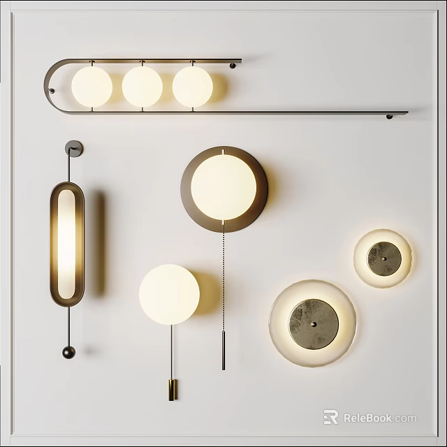 Modern Wall Lamps With Various Circular And Oval Designs For Interior Decoration 3d model 
