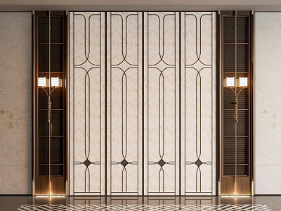 Elegant Modern Room Divider With Geometric Patterns Metal Frame And Glass Panels 3d model